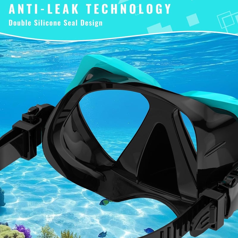 For Shine Snorkeling Gear for Adults, Snorkel Set Scuba Diving mask Dry-Top, Adult Swimming Goggles w/Nose Cover, HD Tempered Glass Panoramic Anti-Leak Anti-Fog, Travel Snorkeling Packages - Image 3